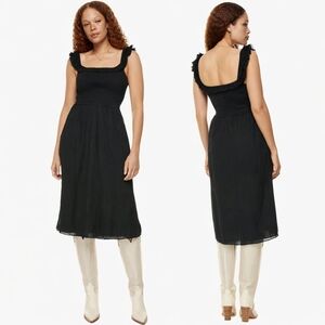 Aritzia Wilfred Reminisce Smocked Fit & Flare Dress Black XSmall